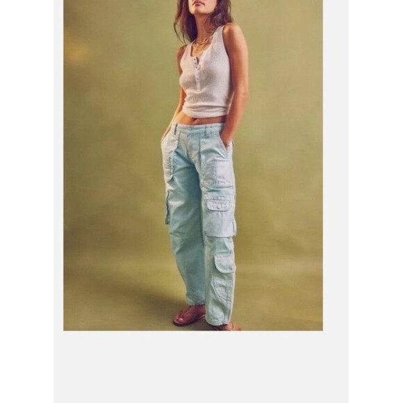 We The Free Denim - We the free Lap Of Luxury Barrel Cargo Jeans Metallic Coating Aqua Marine 26 NEW